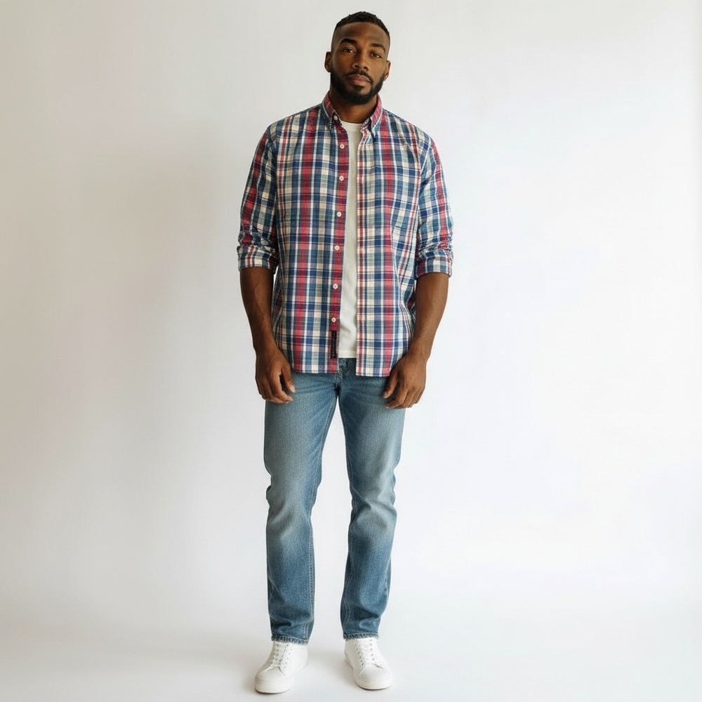 J. Crew Men's Red and Blue Plaid Casual Shirt NWOT XL
